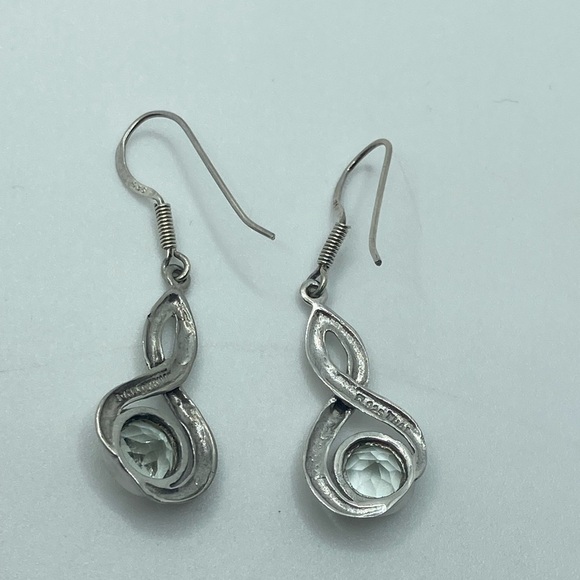 VTG Green Amethyst & Sterling Silver Infinity Figure 8 Dangle Earrings 1.6” - Picture 6 of 8